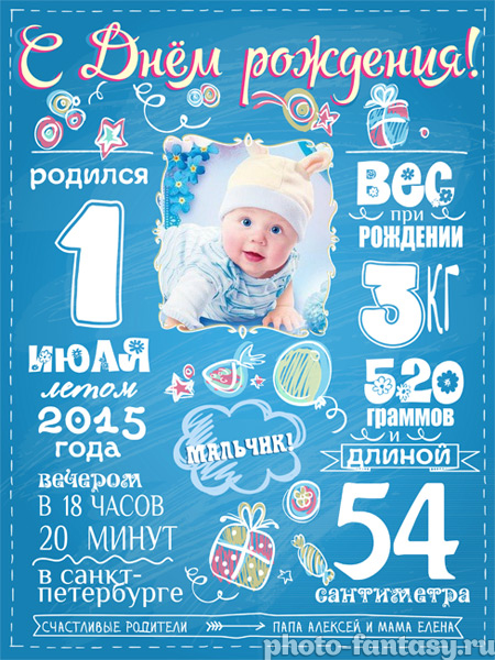 Плакат мелом "С Днем рождения" №11 для мальчика