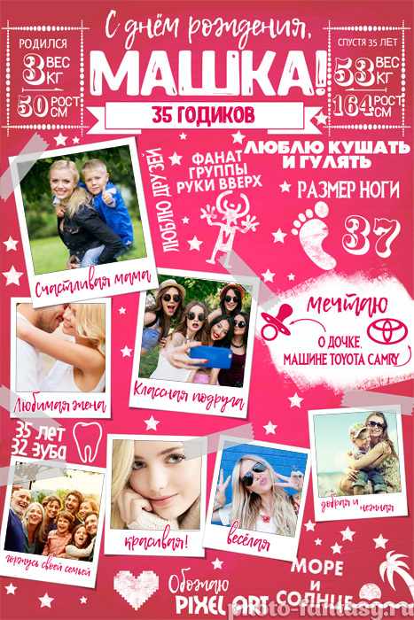 Плакат метрика "С Днём рождения" №18 для девушки